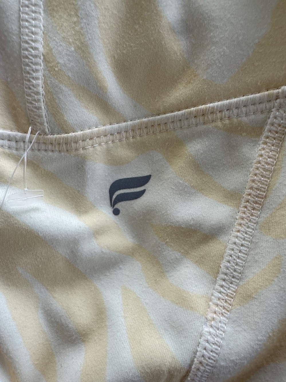 Fabletics Light Cream & Yellow Subtle Tonal Pattern Leggings - Picture 4 of 11